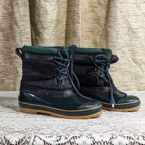 Vintage Fresno Sport Women's Size 8 Black & Green Nylon and Rubber Duck Boots